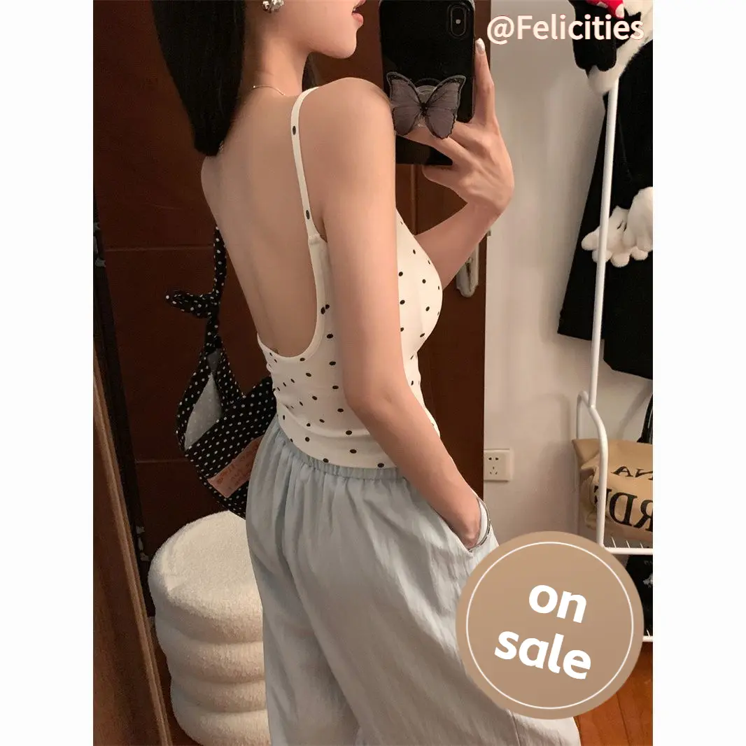Basic Backless Polka Dot Camisole With Chest Pads Women'S Tube Top Womenswear Lingerie Comfort Bridal Short Spaghetti Strap padded  top camisole