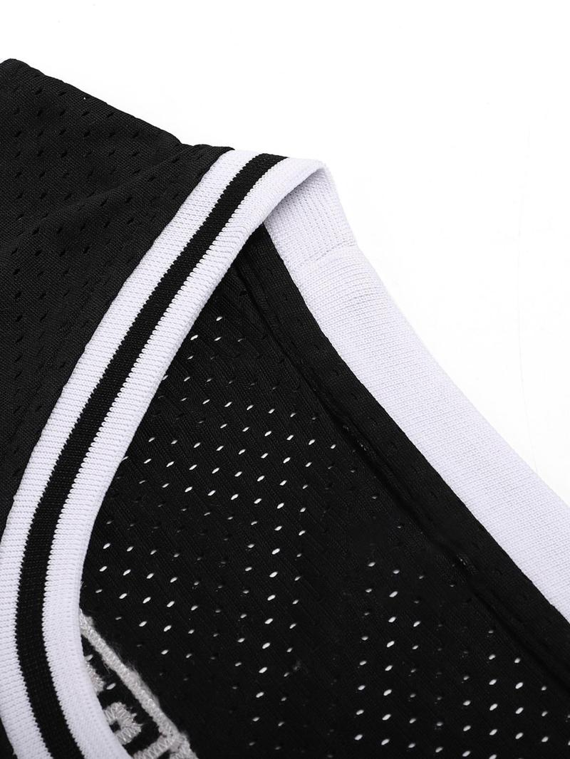 Product Introduction of Plus Size Men's Letter & Figure Patched Contrast Trim Round Neck Basketball Jersey, Loose Casual Comfortable Breathable Sleeveless Sports Top for Competition for All Seasons 3
