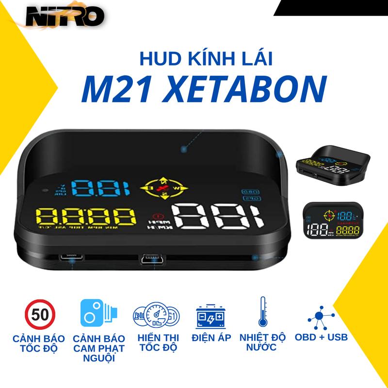 Bộ HUD M21 hiển thị tốc độ kính lái ô tô cảnh báo tốc độ bằng giọng nói vượt tốc độ thiết bị cắm cổng OBD HUB
