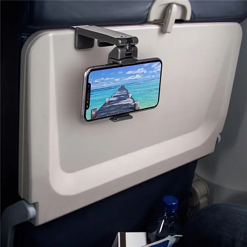 Portable Airplane Phone Holder, Foldable Adjustable Travel Stand, Rotatable Seat Bracket for Flight, Train, Desk, and Selfies