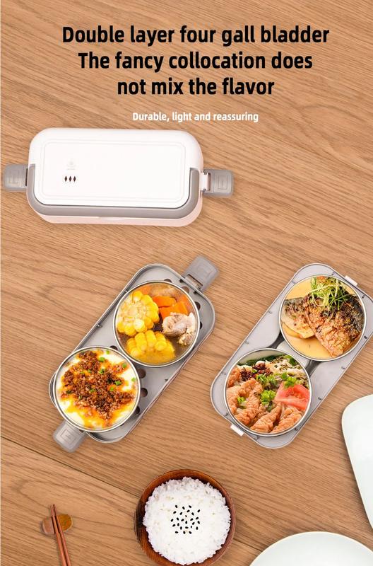 Product Introduction of Portable Electric Lunch Box Heating Single Double Layers Stainless Steel Cooking Lunch Boxes Food Storage Warmer Container Mini Rice Cooker Steamer Tableware 19