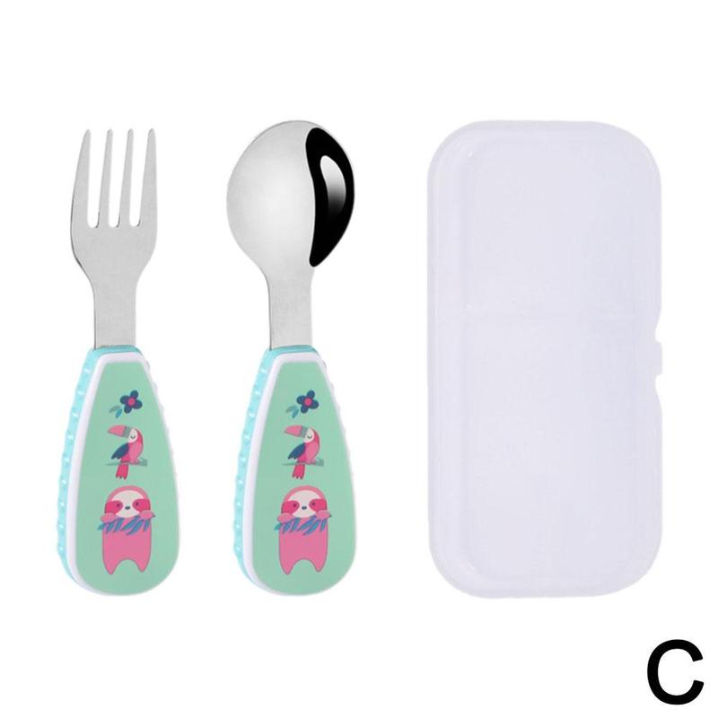 Product Introduction of 1 Set Cute Tableware Food Training Spoon Dessert Spoon For Children Feeding Spoon Fork Baby U0F6 38