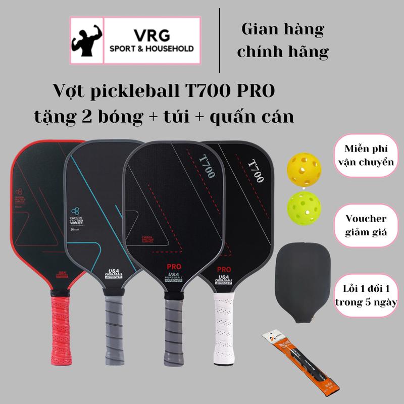 [Tặng quấn cán] Vợt Pickleball T700 PRO sợi Carbon công thủ toàn diện siêu nhẹ, mặt vợt nhám dùng cho thi đấu hoặc luyện tập ngoài trời Sport Vợt (không kèm túi) Thể Dục Cán Vợt