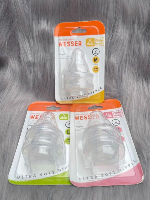 Núm Ty WESSER Thay Thế Bình CỔ RỘNG, Size S/M/L, Mềm Mại, Bầu Rộng, Có Van Thông Hơi