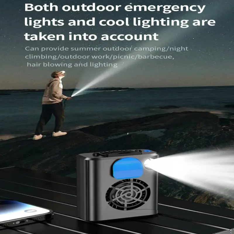 Portable USB Rechargeable Fan, 4000mAh Large Capacity Fan with Emergency Lighting, Three-speed Adjustable Hanging Waist Fan for Outdoor 7