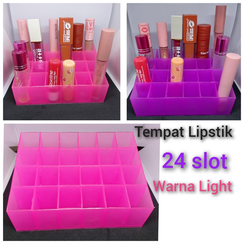 Tempat lipstik, Lip gloos, parfum 10 ml (Kotak 24 slot) warna Ungu dan Pink Plastik 4