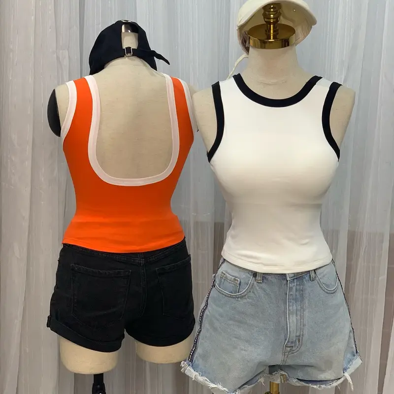 Áo Sát Nách Nữ Khoét Lưng Có Đệm Muốt Tháo Rời Viền Phối Màu Cá Tính Top Women 3