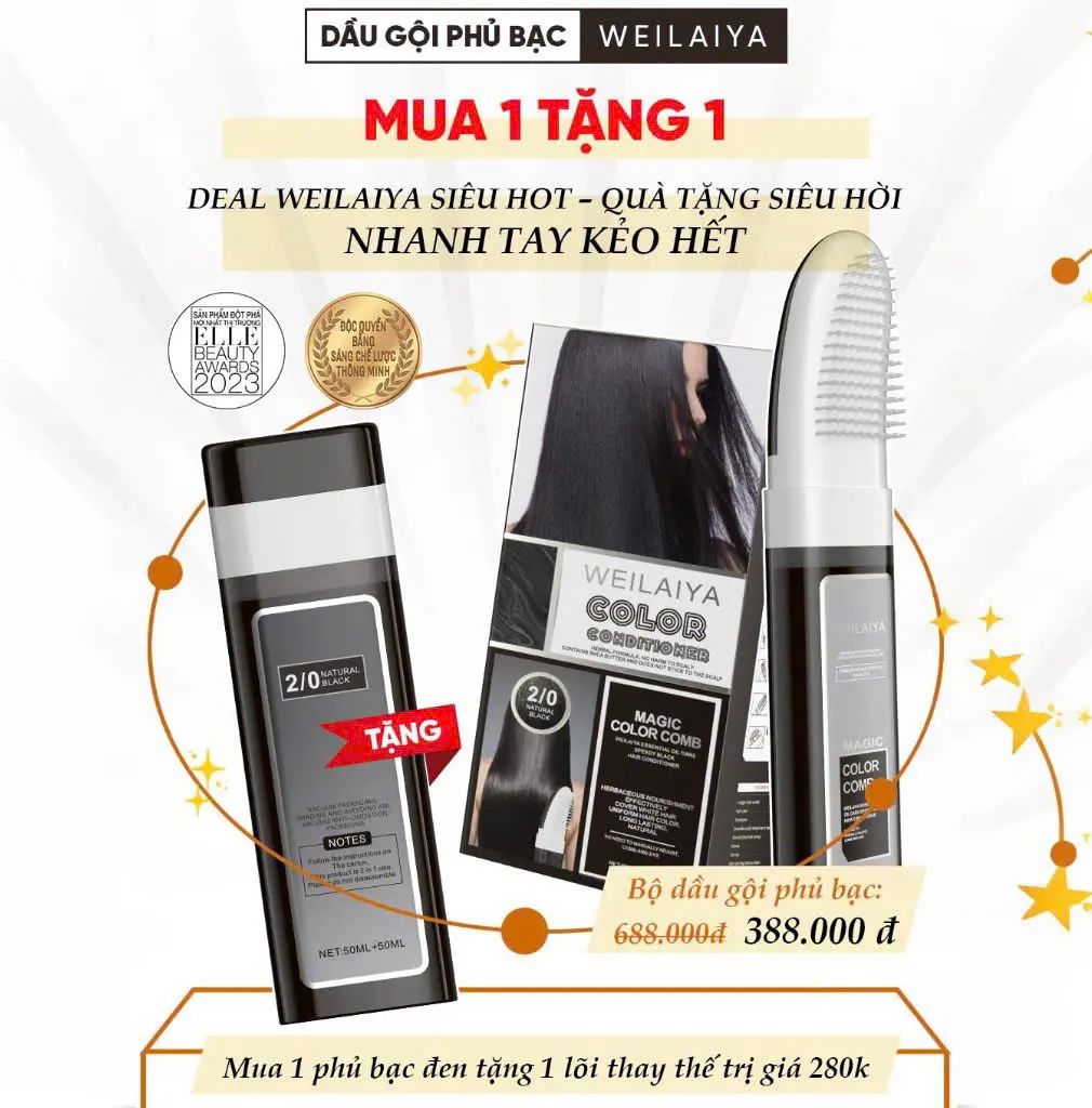 Dầu gội phủ bạc dưỡng tóc Weilaiya Đổi Màu Nhuộm Tóc [Tặng lõi phủ bạc]