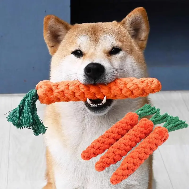 1Pcs Carrot Pet Safe Durable Braided Bite Dog Chew Toys Resistant Puppy Molar Cleaning Teeth Cotton Rope