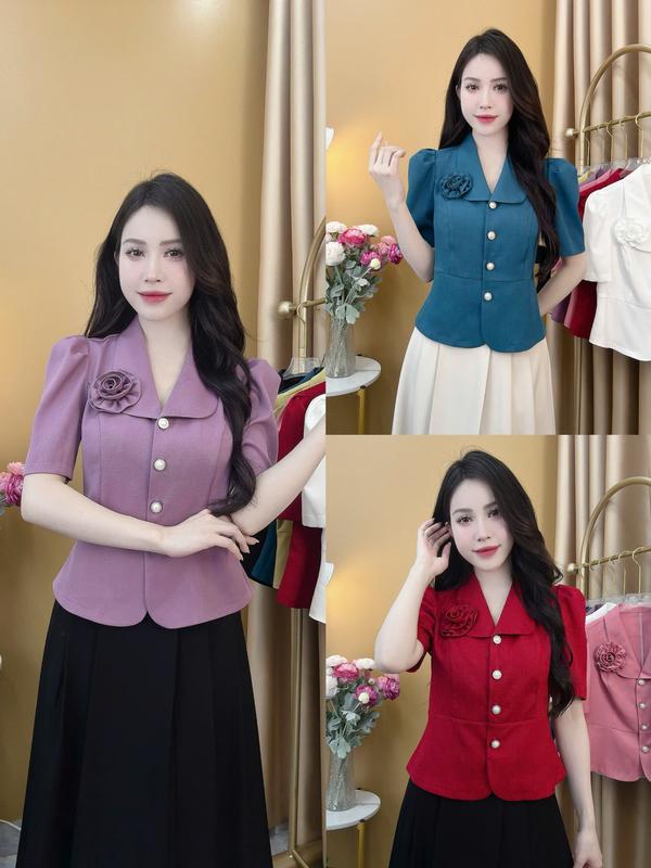 Áo sơ mi PEPLUM mã A38 cổ Vest đính hoa siêu xinh áo peplum Nữ Top