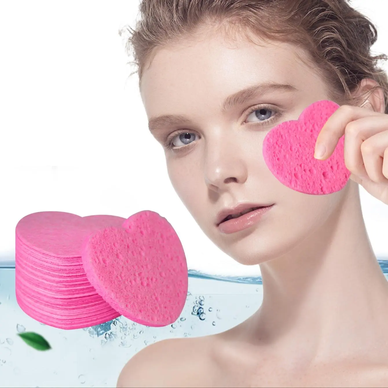 Heart Shaped Compressed Facial Cleansing Sponge, 20pcs/set Natural Facial Cleansing Pad, Reusable Face Exfoliating Sponges for Daily Cleansing, Personal Care Tool, Christmas Gift