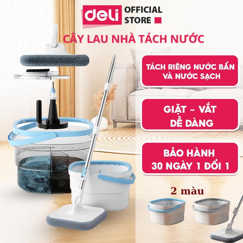 Bộ cây lau nhà Vusign by Deli 2 ngăn tách nước bẩn Vusign by Deli, tách riêng nước bẩn, chổi lau sàn microfiber xoay 360 độ cán inox 316 thùng lau nhà tự vắt 2 ngăn làm sạch lau sàn nhà, sàn gỗ, phòng khách, phòng ngủ