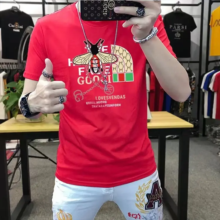 Fashion Brand Bee Printed Men's Short Sleeve Summer Thin round Neck Casual Bottoming Top T-shirt Men's All-Match Fashion T Menswear Lingerie Streetwear Tropical Crewneck Operator