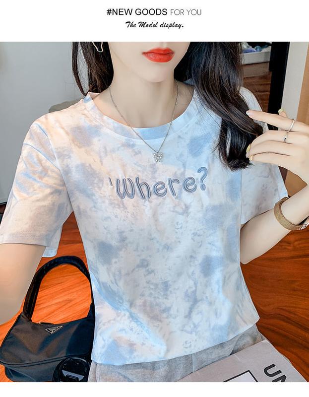 Product Introduction of M58 Embroidered Short Sleeve T-shirt Women's Loose Bottoming Shirt Large Size Top 2022 New Spring and Summer New Ins Fashion Half Sleeve 8
