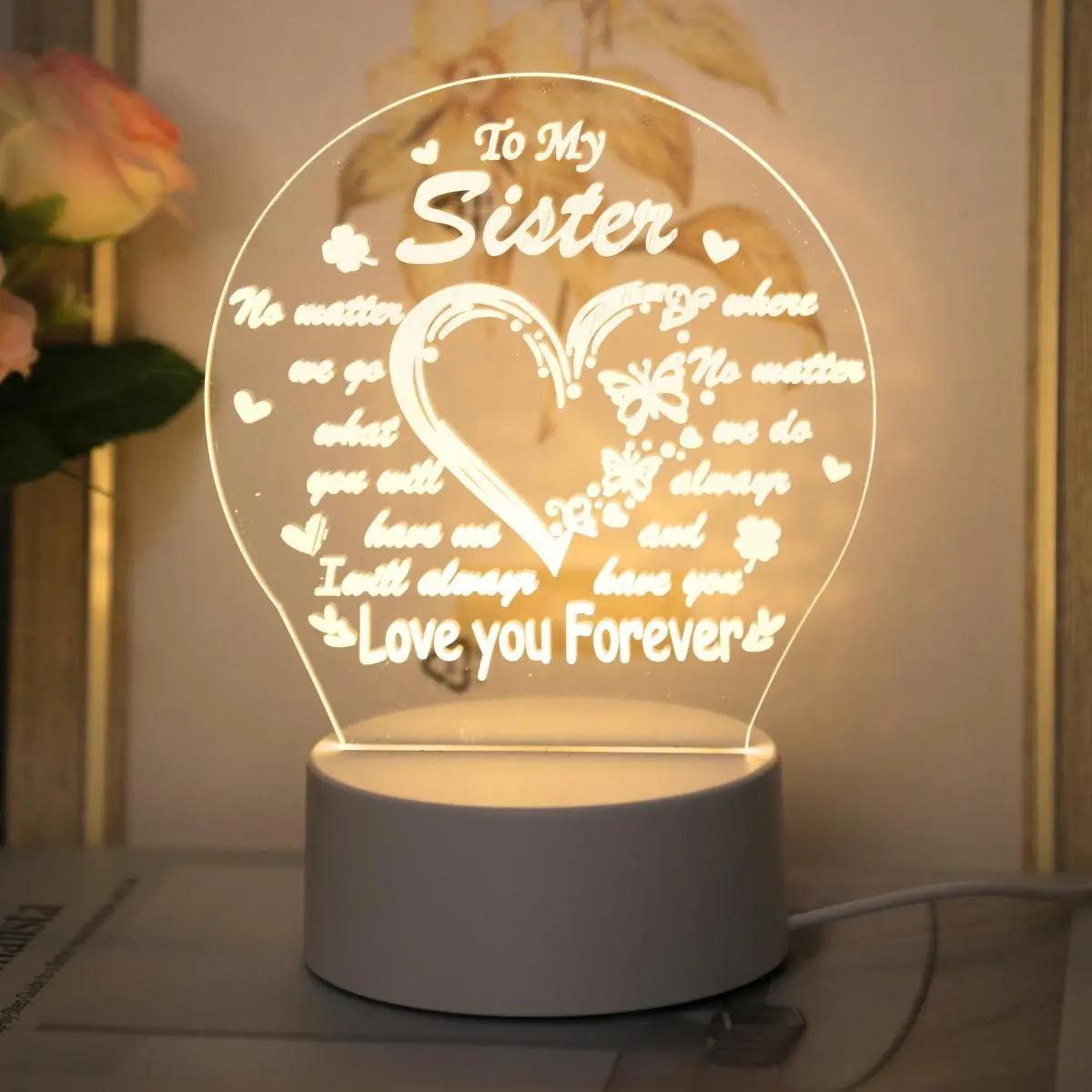 3D Heart Pattern Night Light, USB Powered Creative Unique Night Light, Decorative Light for Home Bedroom Living Room, Gift for Sister