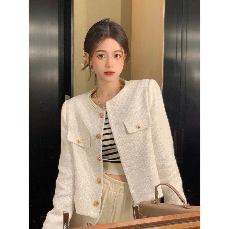  Áo dạ Tweed dáng ngắn cúc vàng sang chảnh kết hợp túi giả  2 màu áo cơ bản mix đồ siêu xinh  KÈM ẢNH THẬT - TD042 áodạ tweet 