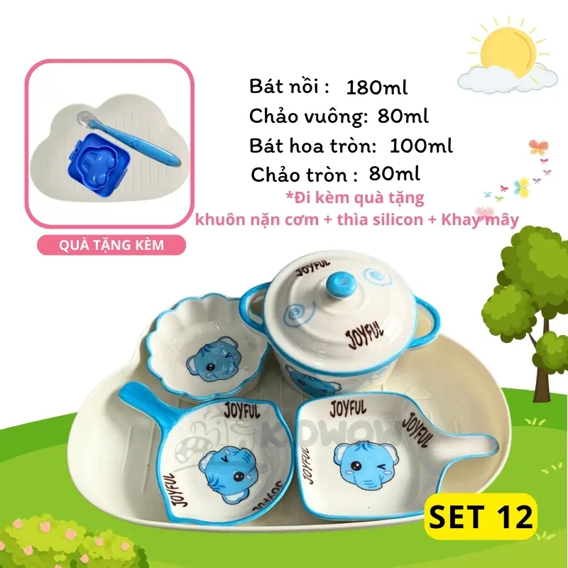 [TẶNG THÌA SILICON+ KHUÔN CƠM+ KHAY MÂY] Bộ Bát Sứ Ăn Dặm Cho Bé Siêu Đáng Yêu 8