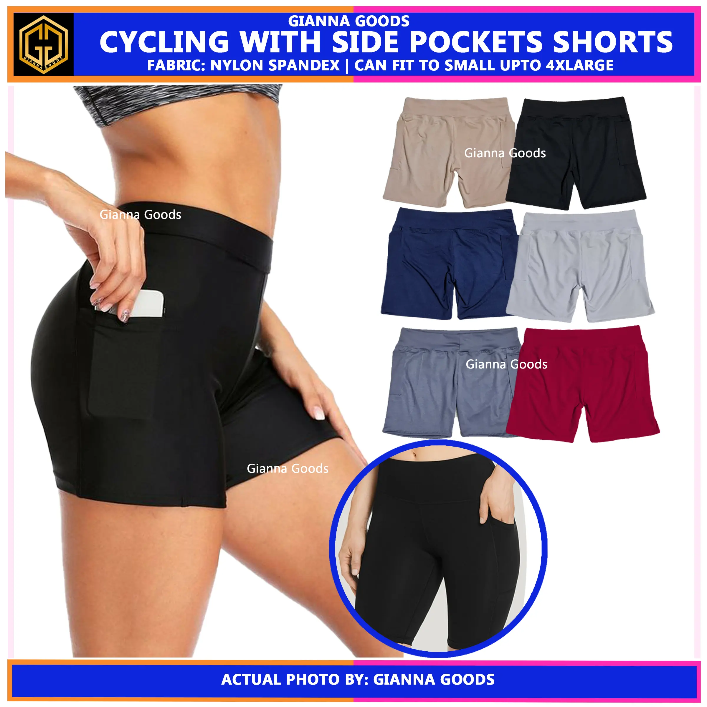 Plus Size Active Short Cycling with Pocket Biker S M L XL 2XL 3XL 4XL