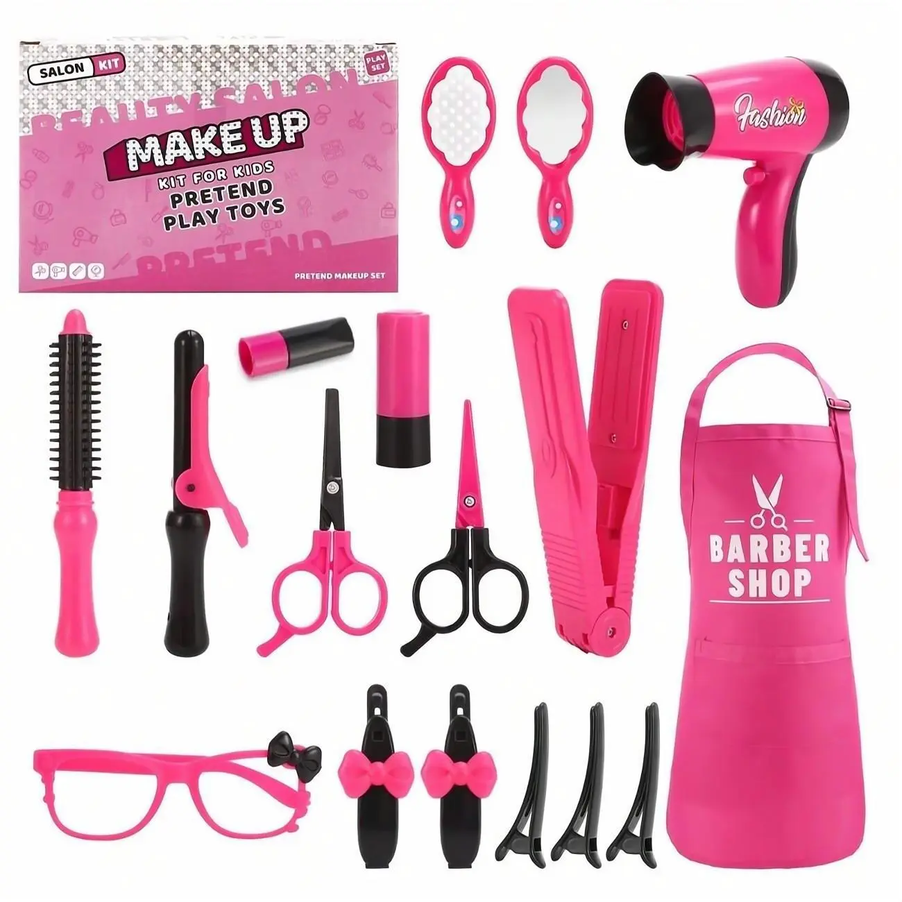Hairdressing Toy Set, 17pcs/set Simulated Hair Styling Tool & Hair Dryer & Apron & Hair Brush & Hair Clips & Accessories, Pretend Play Toy for Girls, Girly Stuff on Tiktok Shop, Girl Play Toys