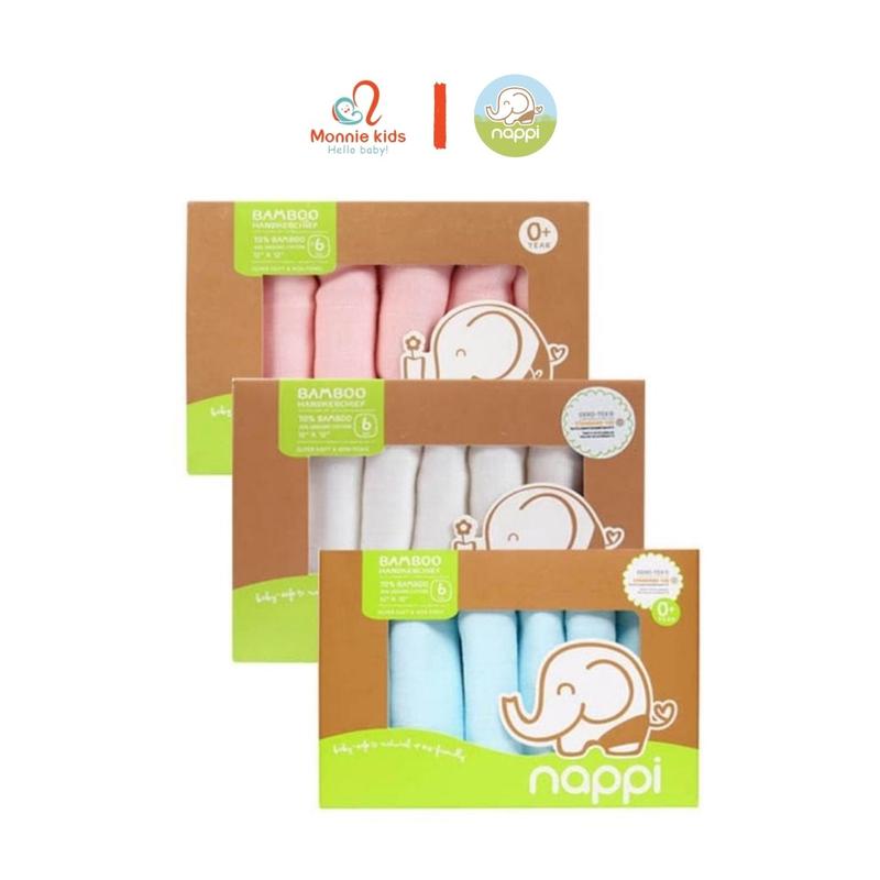 Set 6 khăn sữa Nappi 30x30cm sợi tre kháng khuẩn an toàn cho bé - Monnie Kids