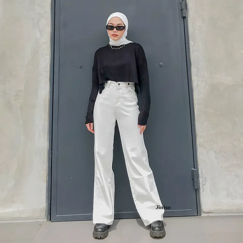 JINISO UNDER AGE - 442 Adjustable Baggy Highwaist Celana Jeans Wanita Warna Khaki 4