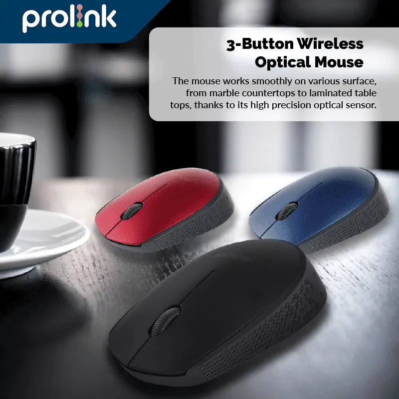 Prolink Mouse Wireless FREE Battery l 3 buttons l USB Optical 1600DPI 1