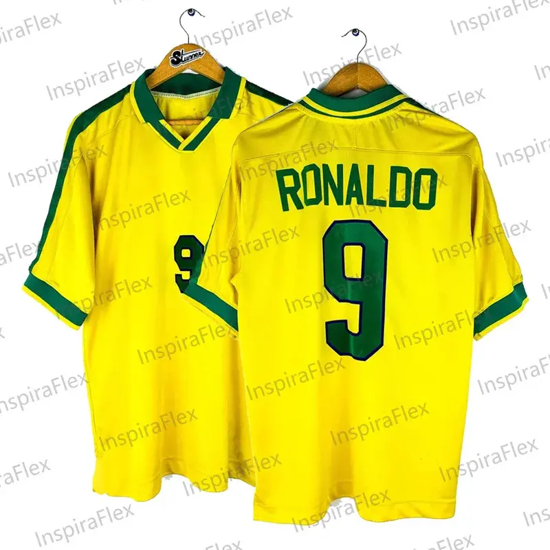 Áo Thun Thể Thao Bóng Đá, Cổ Điển Cổ Điển Mùa Hè 1997 / 1998 # 9 RONALDO, Bộ Đồ Mặc Nhà / Sân Nhà, Áo Thi Đấu Bóng Đá, Dành Cho Người Lớn Và Trẻ Em