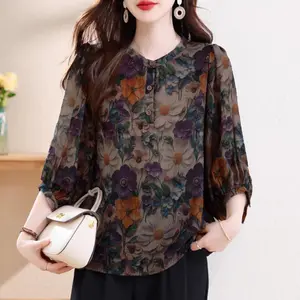 [ready stock]Tendblank kemeja cetak temperamen gaya baru wanita atasan elegan