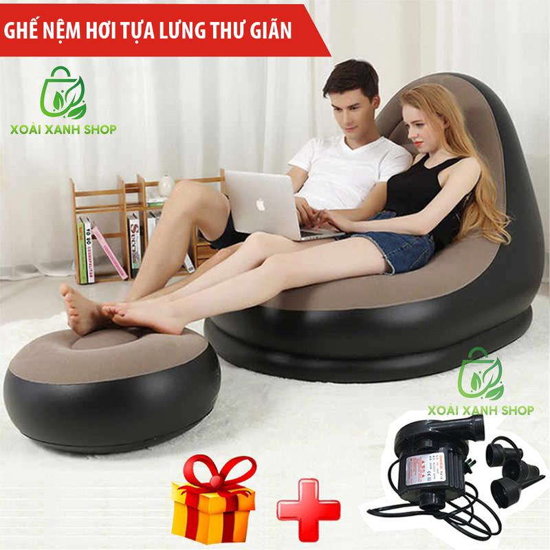 Loại 1 Ghế Nệm Hơi Tựa Lưng Cao Cấp, Ghế hơi intex vỏ nhung, Ghế thư giãn chống mỏi cổ và mỏi lưng, Thiết kế sang trọng, Thích hợp cho thư giãn nghỉ ngơi lúc mệt mỏi