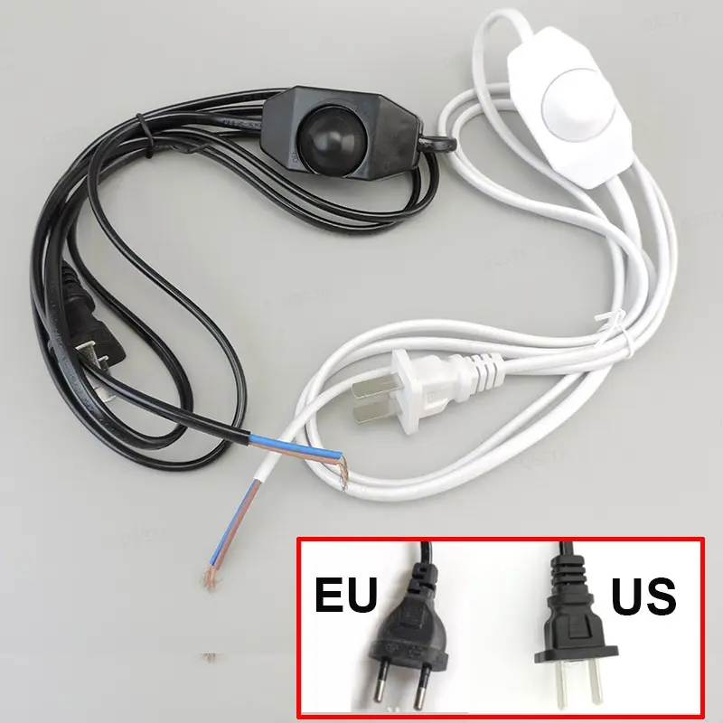 Cáp công tắc Có Thể Điều Chỉnh Độ Sáng, 1,8M, Màu đen và trắng, Phích cắm EU và Hoa Kỳ, Bộ điều chỉnh ánh sáng, Dây đèn, Bộ điều khiển Dimmer, Thích hợp cho đèn Bàn Dây điện nguồn VNB5
