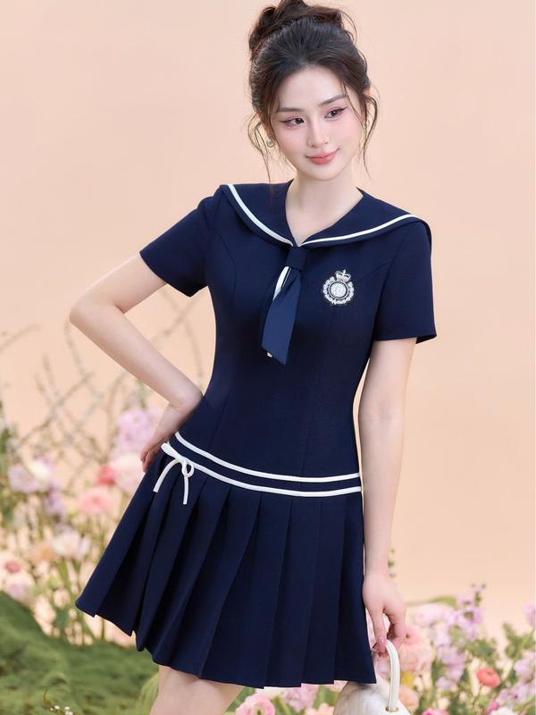 ZAMYSHOP - Váy TK cổ thủy thủ chân xếp ly nữ tiểu thư thanh lịch đi làm, đi chơi, dạo phố dáng xinh 5