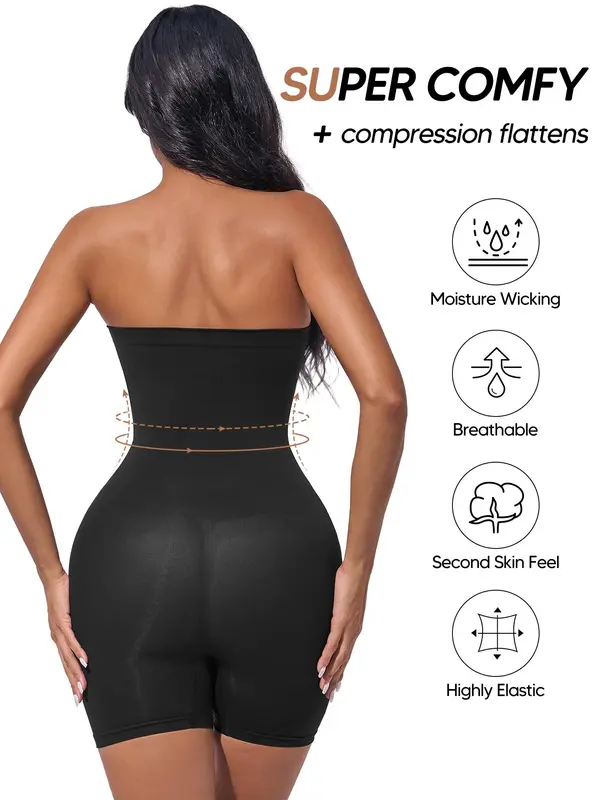 Women's Solid Color Tube Romper, High Stretch Seamless  Romper, Tummy Control Butt Lifting Shaper, Ladies Shapewear for Summer, Womenswear 1