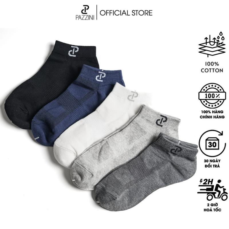 Combo 5 đôi tất nam cổ ngắn trơn PAZZINI cotton cao cấp, vớ cổ thấp trơn, thoáng mát khử mùi - VF001. Menswear