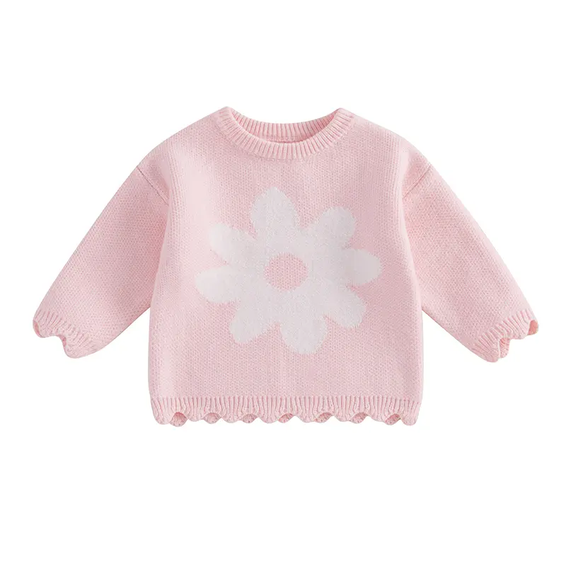 Kids Girls Sweater, Sweet Long Sleeve Crew Neck Flower Warm Winter Sweater Clothes