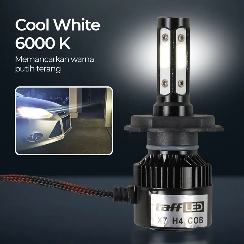 Lampu Depan Mobil LED COB Headlight H4 Cool White 2 PCS 2
