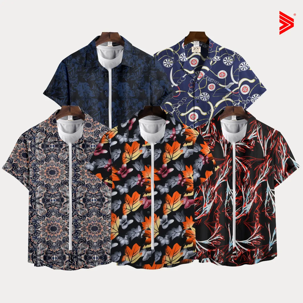 Tiagan99 Kemeja Pria Motif Printing Abstrak Lengan Pendek Slim Fit Katun Darkly