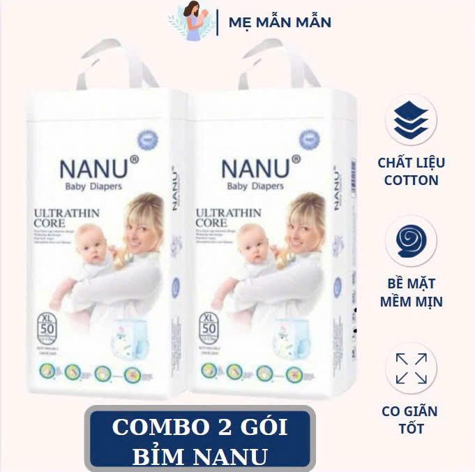   COMBO 2 GÓI Bỉm Tã Dán Quần Cao Cấp NANU BABY xuất Nhật S100 M100 L100 XL100 XXL100 XXXL100 mỏng thấm hút tốt bề mặt mềm mại cho bé đủ size từ 3kg-33kg 