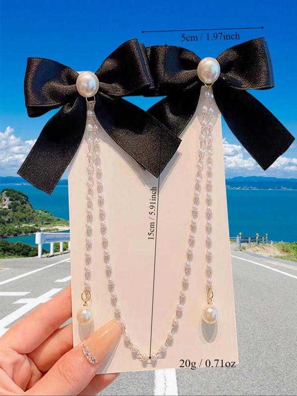 Faux Pearl Decor Bow Hair Clip, Cute Tassel Design Temperament Hair Clip, Trendy All-match & Exquisite Hair Accessories for Women & Girls, Barrettes 5