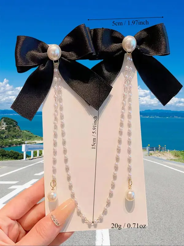 Faux Pearl Decor Bow Hair Clip, Cute Tassel Design Temperament Hair Clip, Trendy All-match & Exquisite Hair Accessories for Women & Girls, Barrettes 5