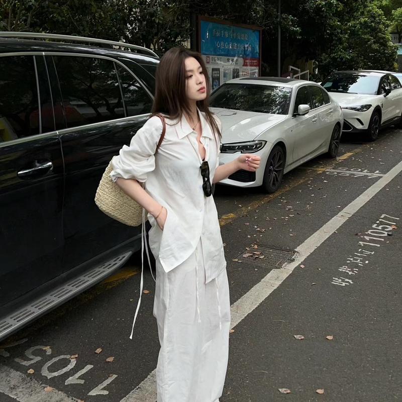 Set sơmi Đũi tơ hàn cao cấp quần ống rộng đi chơi du lịch phong cách vintage mùa hè Nữ Áo Women Top Voi