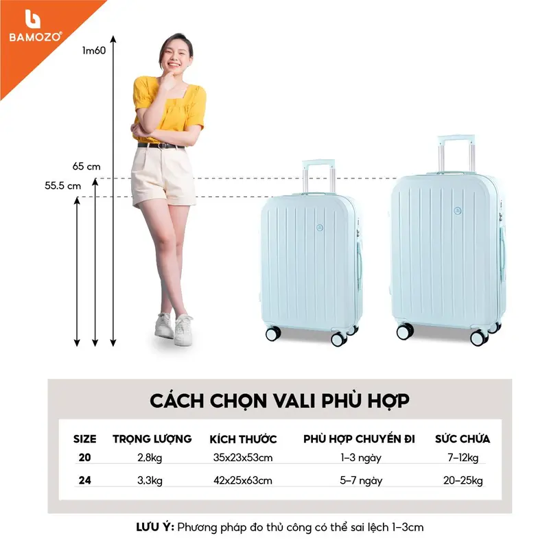[CHÁY HÀNG 6/6] Combo Vali Bamozo 8812 Cao Cấp + Cốp Mỹ Phẩm Size 20/24 Nhựa ABS PC Bền đẹp 1