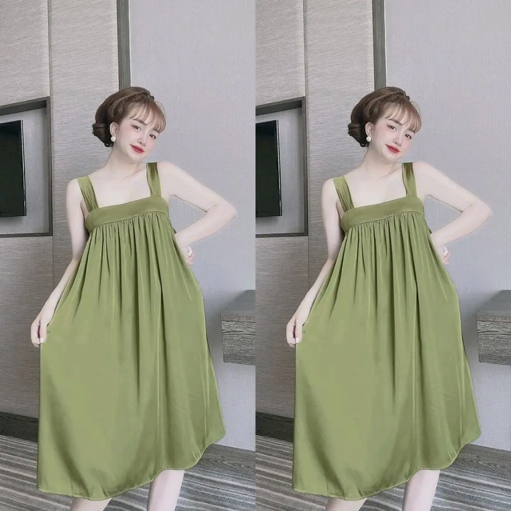 Váy mặc nhà 40_120kg, đầm ngủ bigsize chất lụa ngọc bích cao cấp Nữ Váy Ngủ Women Dress