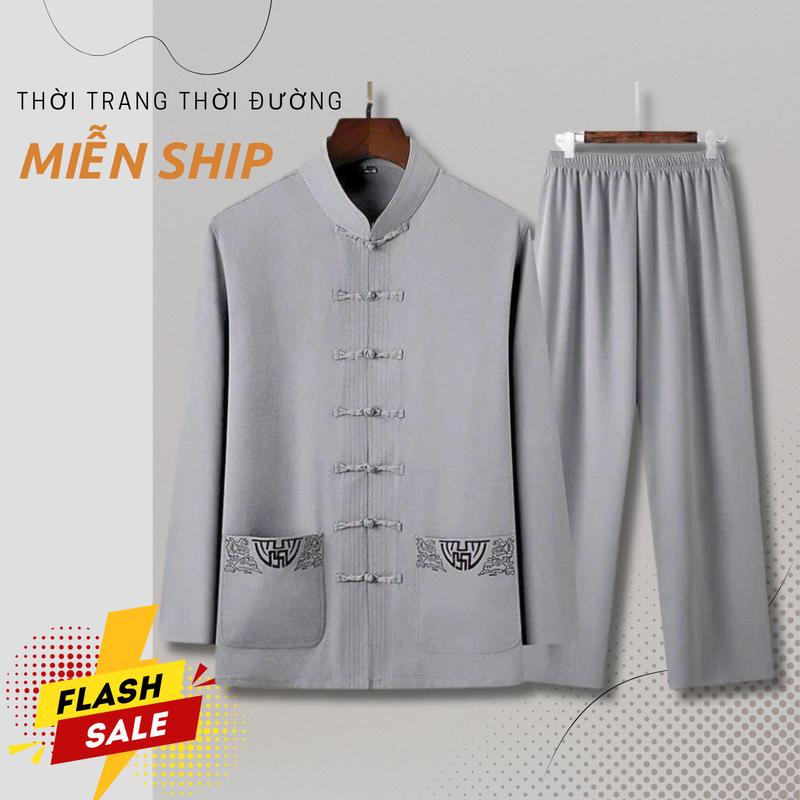 ( N1 ) Mẫu bộ đũi tay dài TRUNG NIÊN, Hàng siêu đẹp, Chất cực tốt, Chuẩn đũi mộc, Dày dặn, Đẹp mê! Nam Menswear Áo Quần có thể giặt máy đục lỗ trọng lượng m 110 Màu Nâu đồ habibi bomac  dichua set  đồ