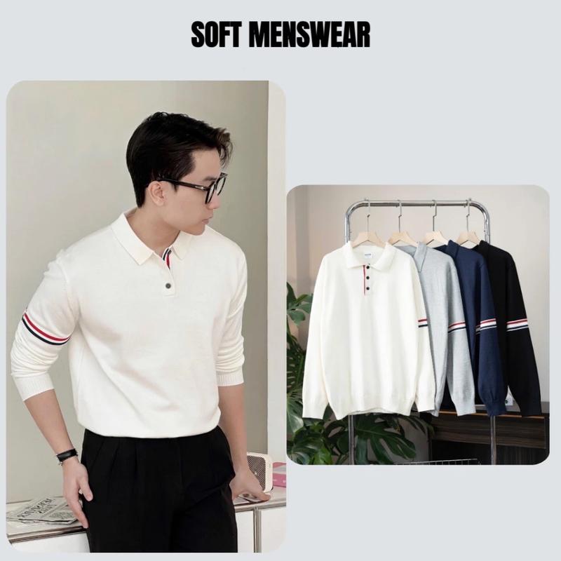 Áo polo len dài tay nam SOFT MENSWEAR chất liệu len lông thỏ cao cấp Có Cổ Shirt