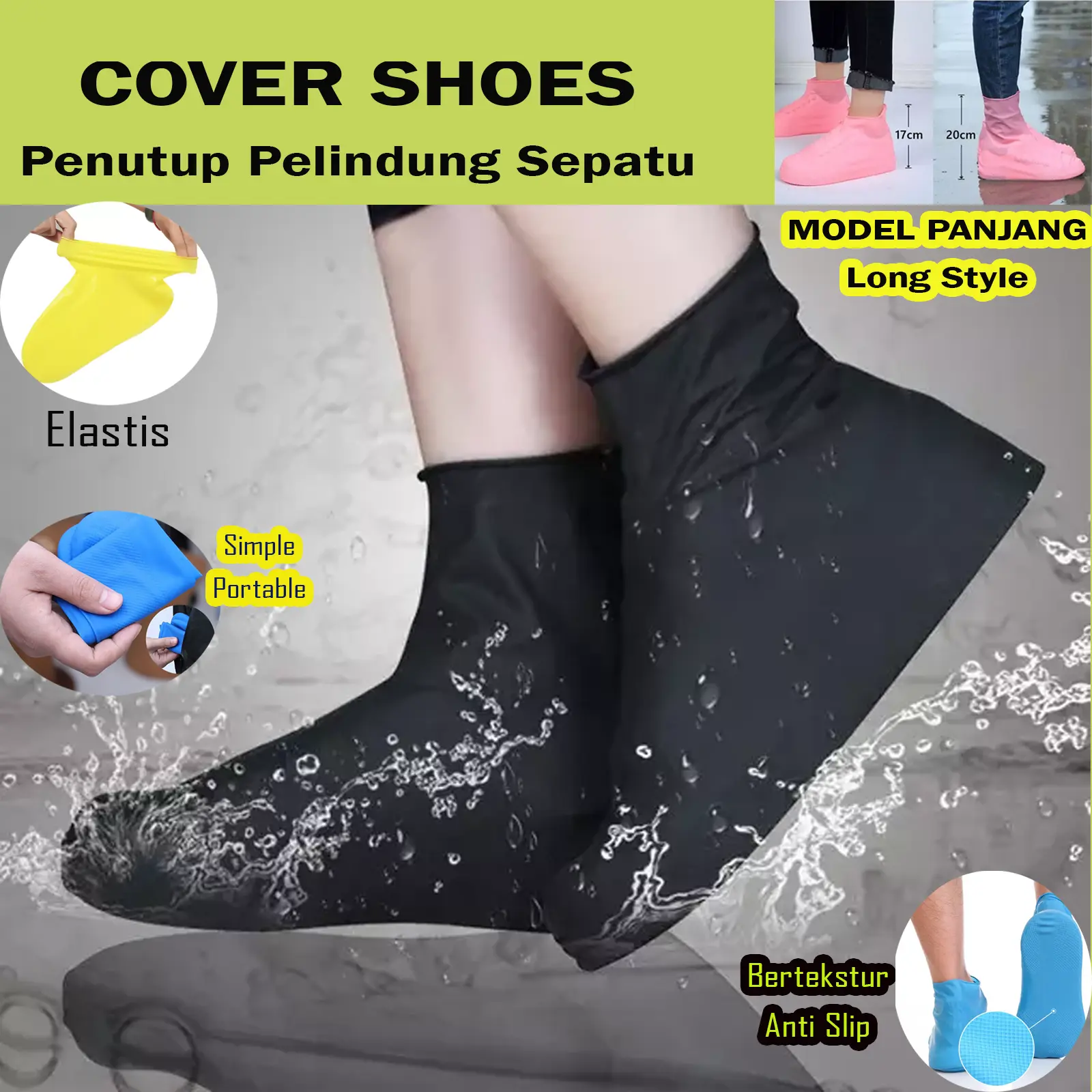 Cover Shoes Jas Hujan Sarung Sepatu Anti Air Karet Silikon Mantel Pelindung Sepatu Karet Panjang