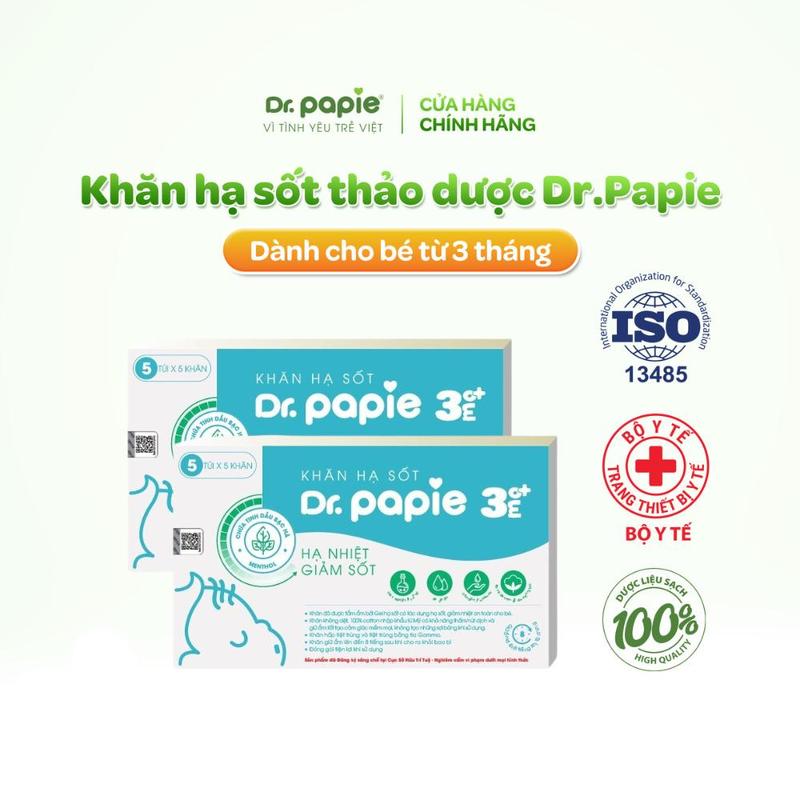 Combo 2 hộp Khăn hạ sốt Dr.Papie 3mo+ hạ sốt vật lý chuẩn Nhi khoa ngăn ngừa co giật cho bé từ 3 tháng 25 khăn hộp