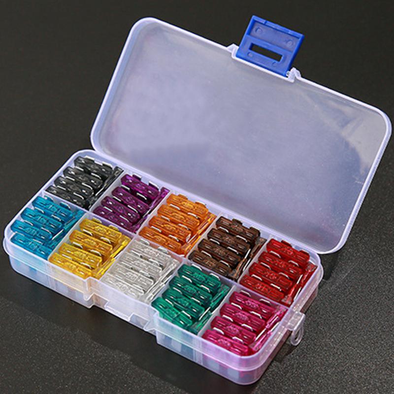 Product Introduction of Spot Goods COD 100/50pcs Car Fuse Assortment Set Profile Middle Size Blade Type Fuse Auto Car Truck 2-35A Fuse with Box Clip 12