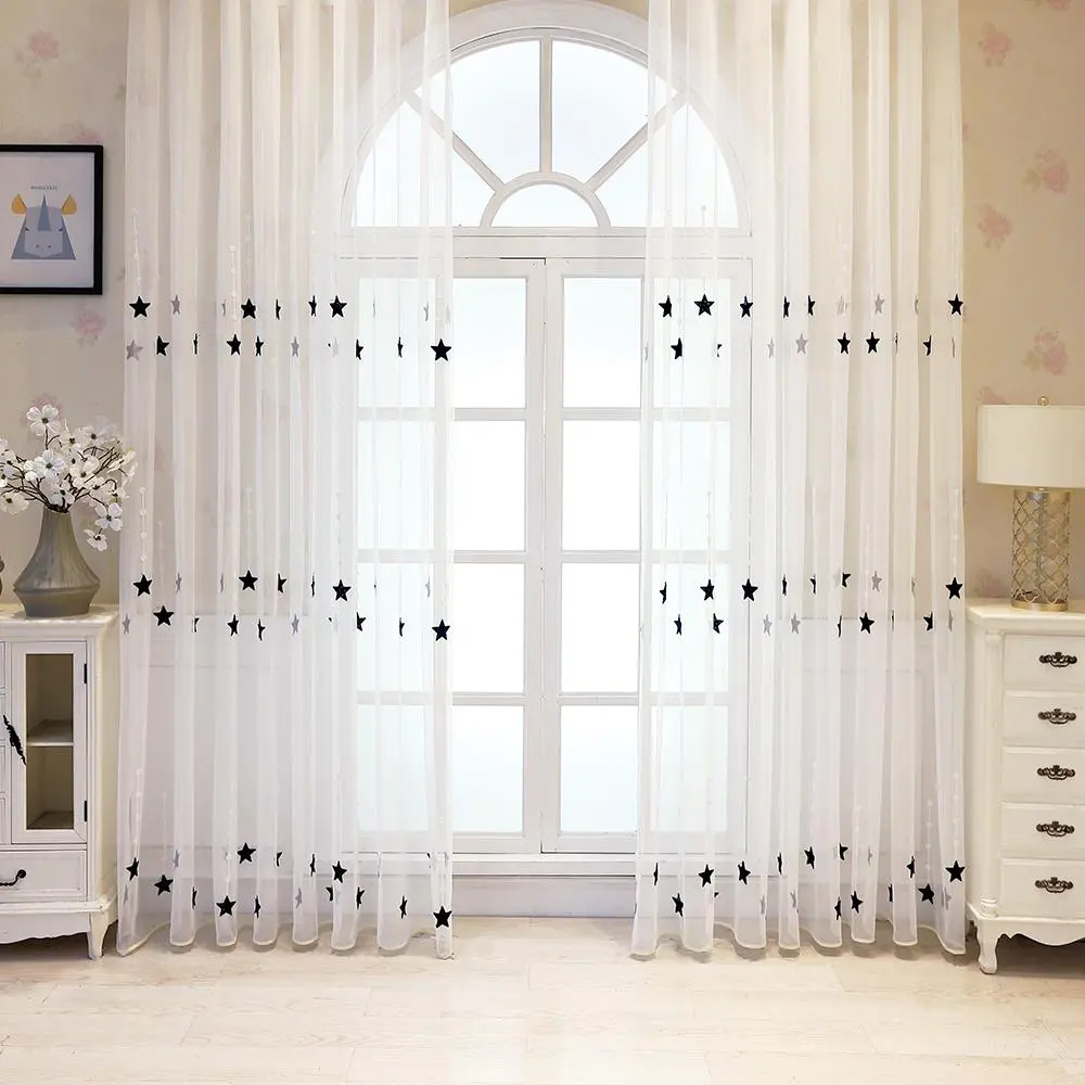 Star Tree Embroidery Lace Sheer Curtain, 2pcs/set Modern Window Curtain, Light and Privacy Curtain for Living Room Bedroom