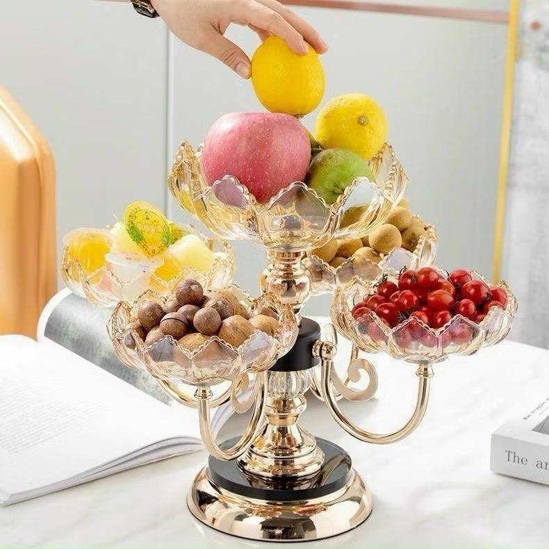 Khay Mứt Tết nhựa mika 5 cánh cao cấp trang trí ngày Tết - Hộp đựng bánh kẹo trong suốt xoay 360 độ