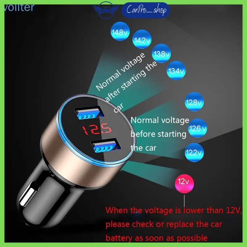 Tẩu sạc nhanh ô tô, sạc oto xe hơi 2 cổng USB có đèn hiển thị vôn Phụ Kiện 2